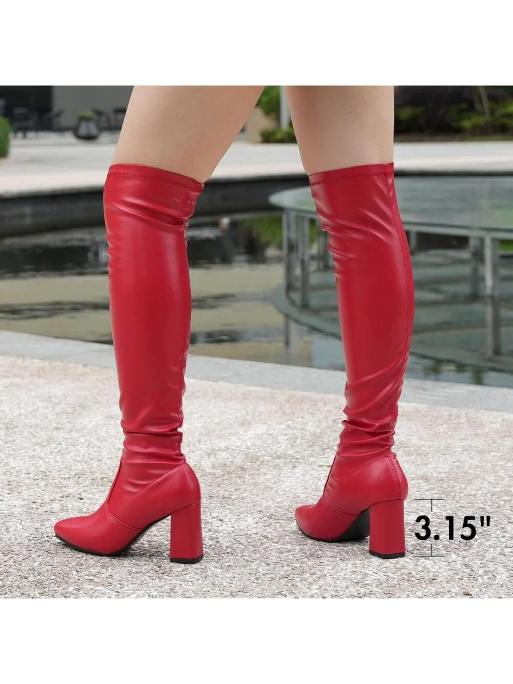 Women's Red Comfort Thigh High Pointy-toe and High-Heel Over The Knee Boots